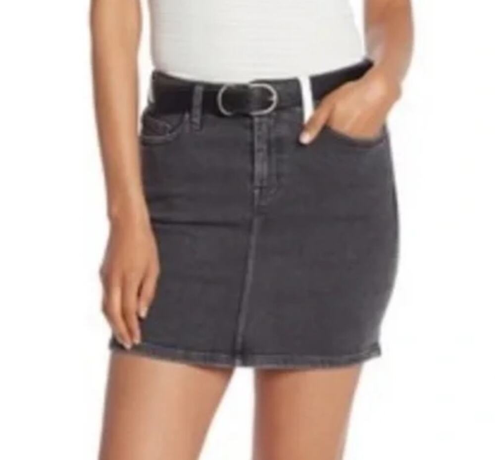 Current Elliott The 5 Pocket Mini Denim Skirt Black White Cotton Stretch Size 26